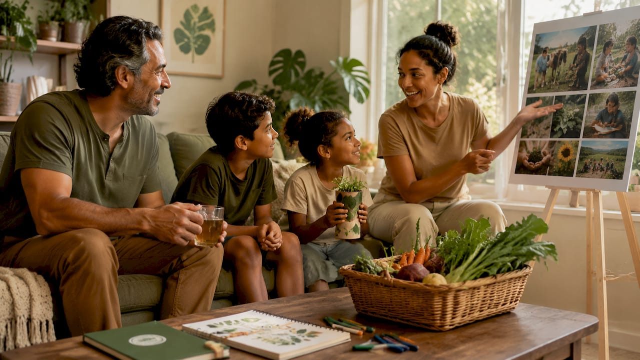 Family reviewing 4-H program materials at home