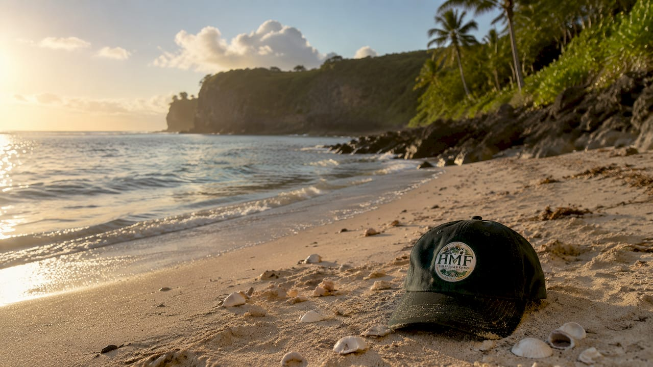 Pristine tropical beach with palm trees in Guam