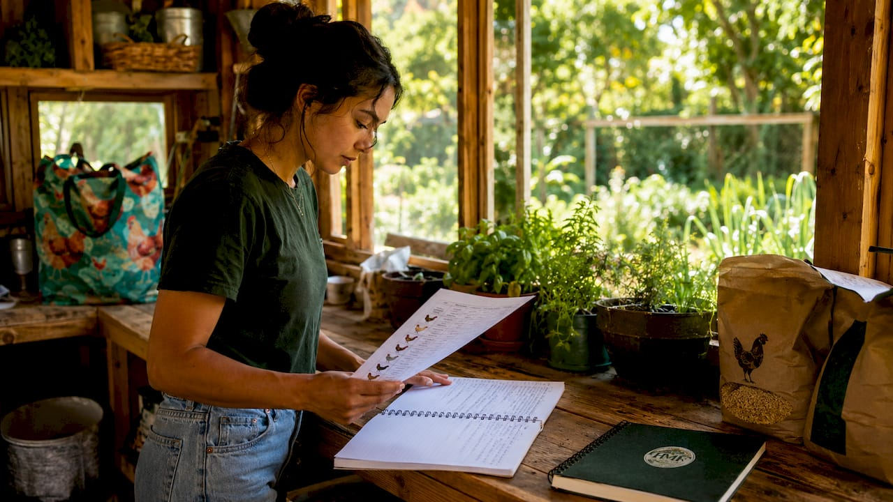 Person reviewing beginner poultry checklist at kitchen table